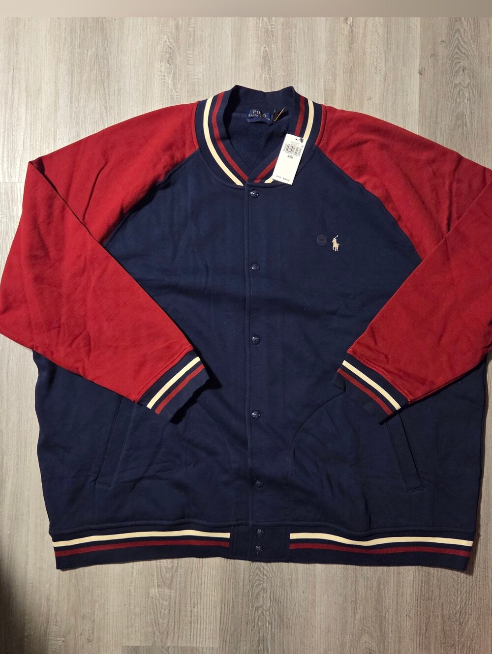 Polo Ralph Lauren Fleece Varsity Baseball Jacket in Navy Red Big&Tall Sz 5XB NWT